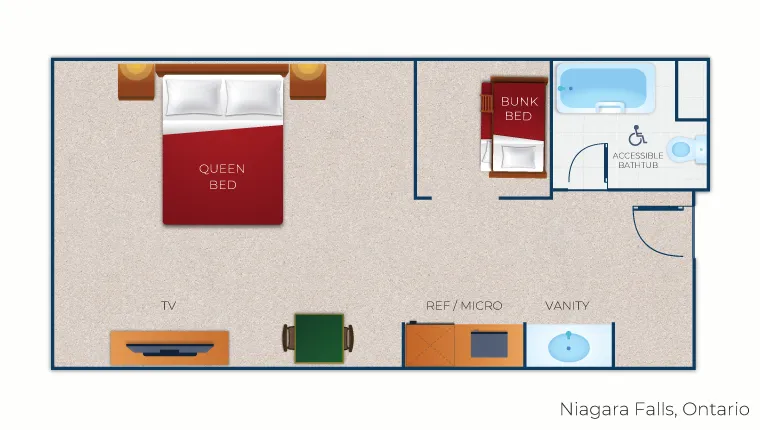 The floorplan for the accessible KidKamp Suite 